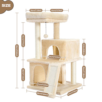 Free Shipping Multi-Level Cat Tree for Cats with Cozy Perches Stable Cat Climbing Frame Cat Scratch Board Toys Cat Furniture