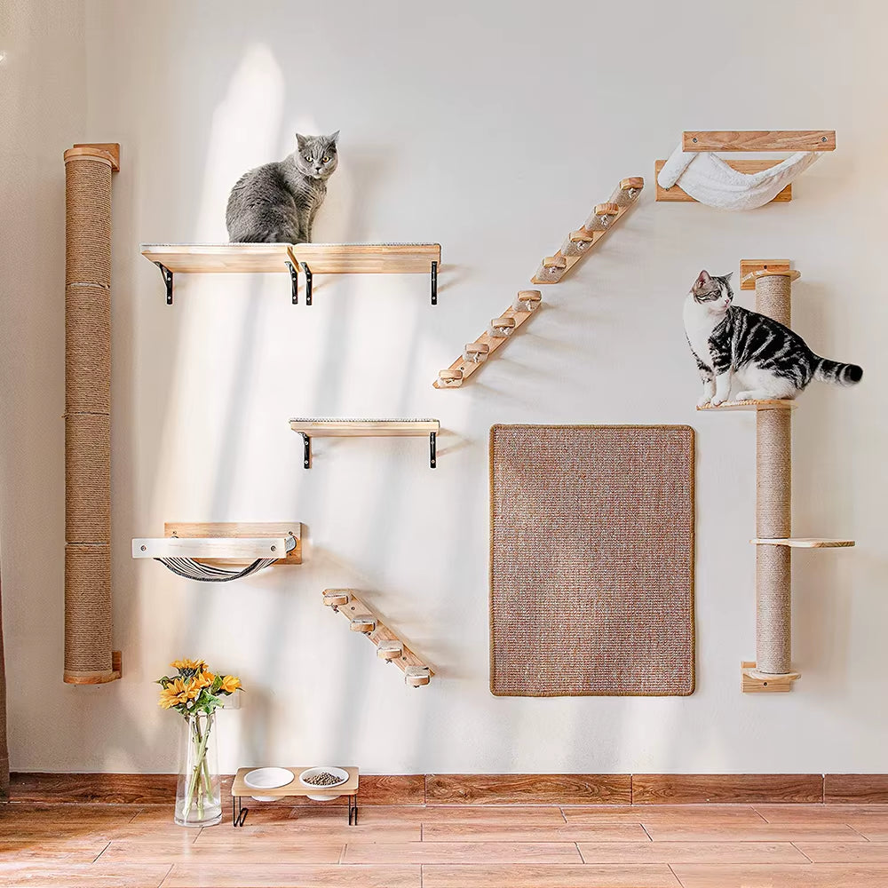 Cat Climbing Shelf Wall Mounted Four Step Stairway with Sisal Scratching Post for Cats Tree Tower Platform Jumping Pet Furniture