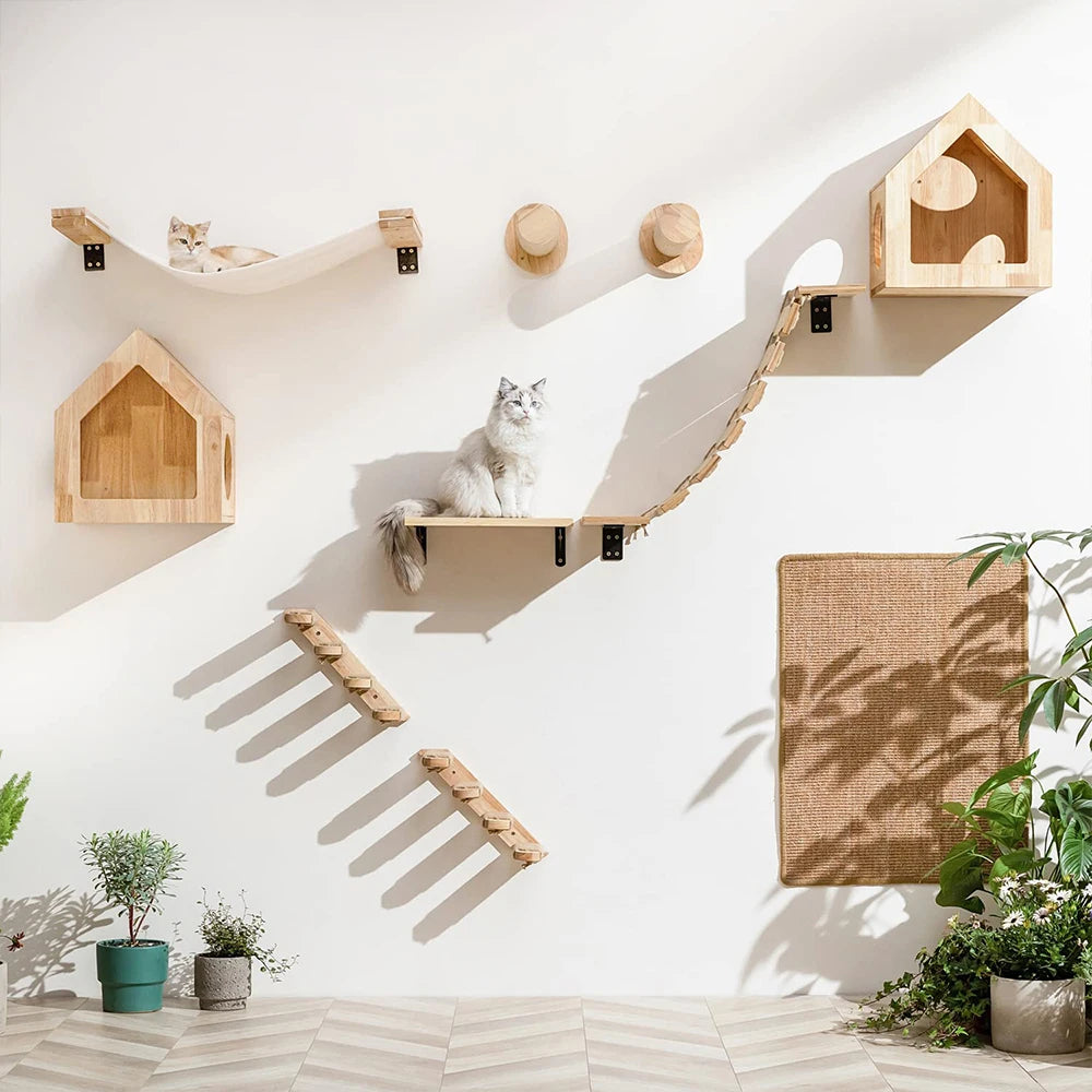 Cat Climbing Shelf Wall Mounted Four Step Stairway with Sisal Scratching Post for Cats Tree Tower Platform Jumping Pet Furniture