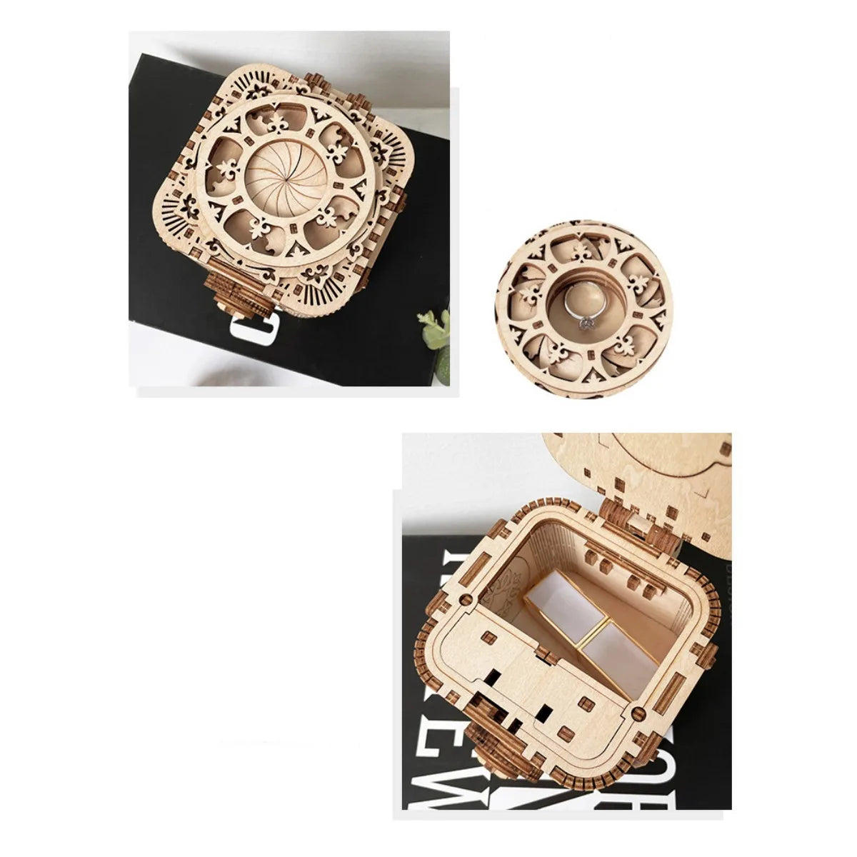 3D Wooden Jewelry Case Mechanical Puzzles Assembling Building Constructor Blocks Model Ring Necklace Code Password Safe Box DIY